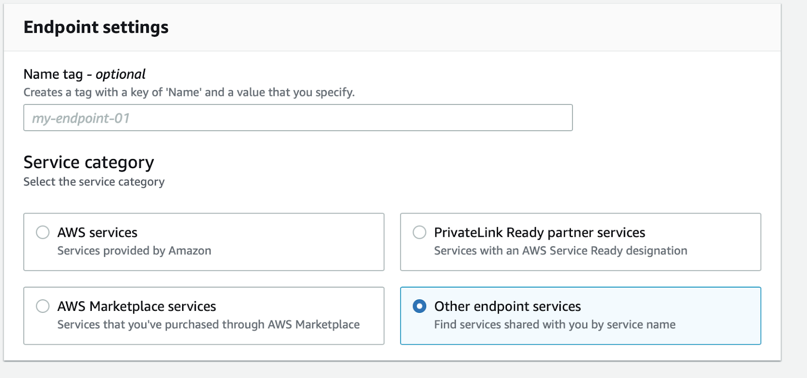 AWS PrivateLink Endpoint Settings