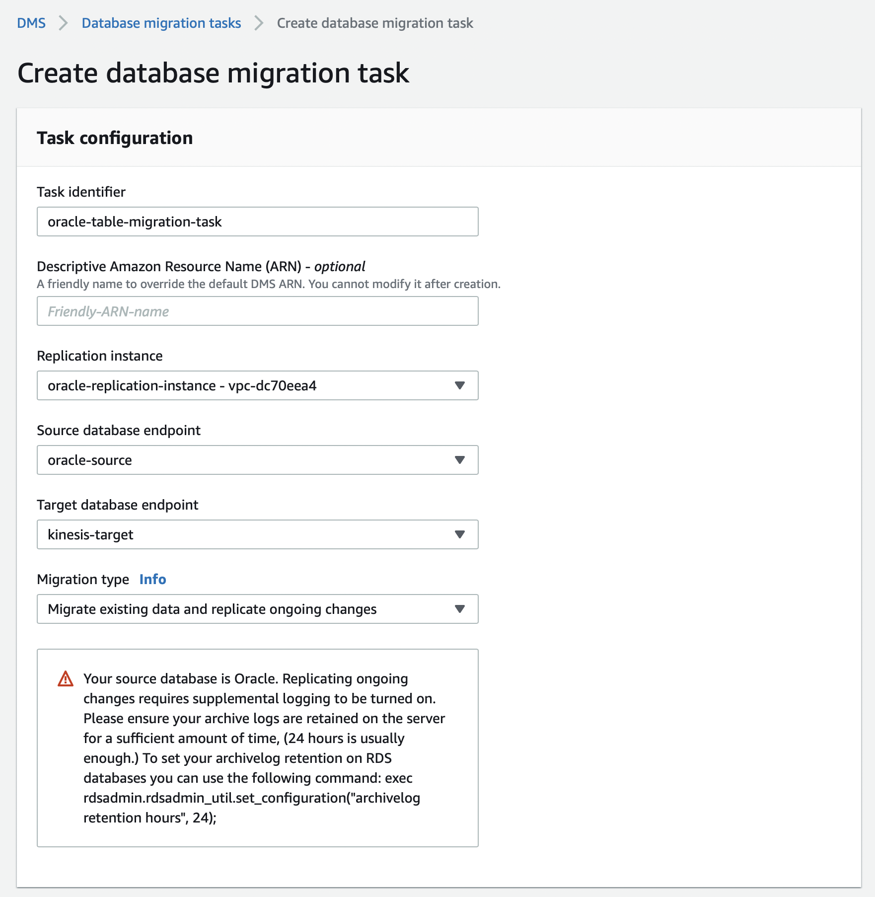 Oracle Migration Task