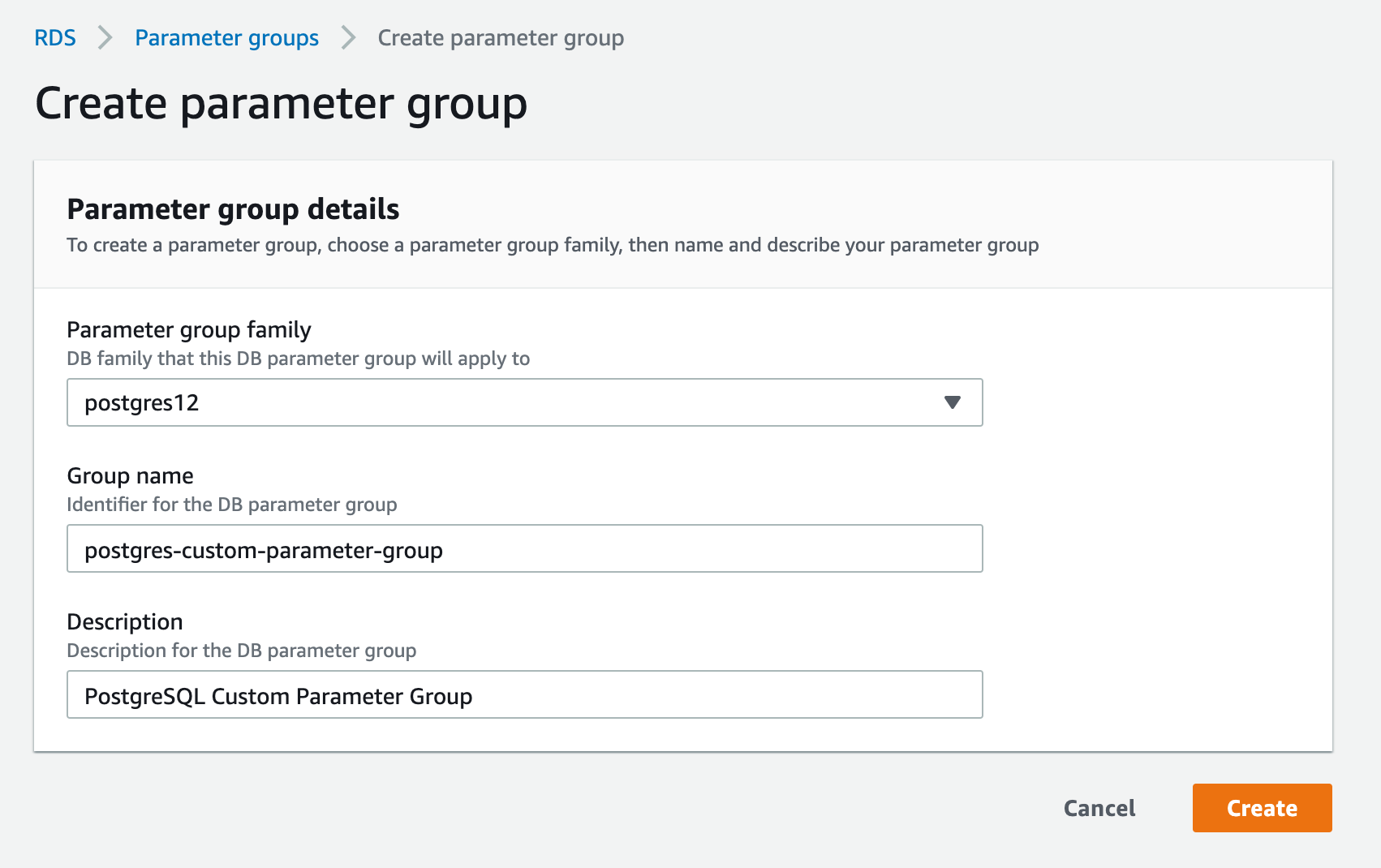 PostgreSQL Custom Parameter Group
